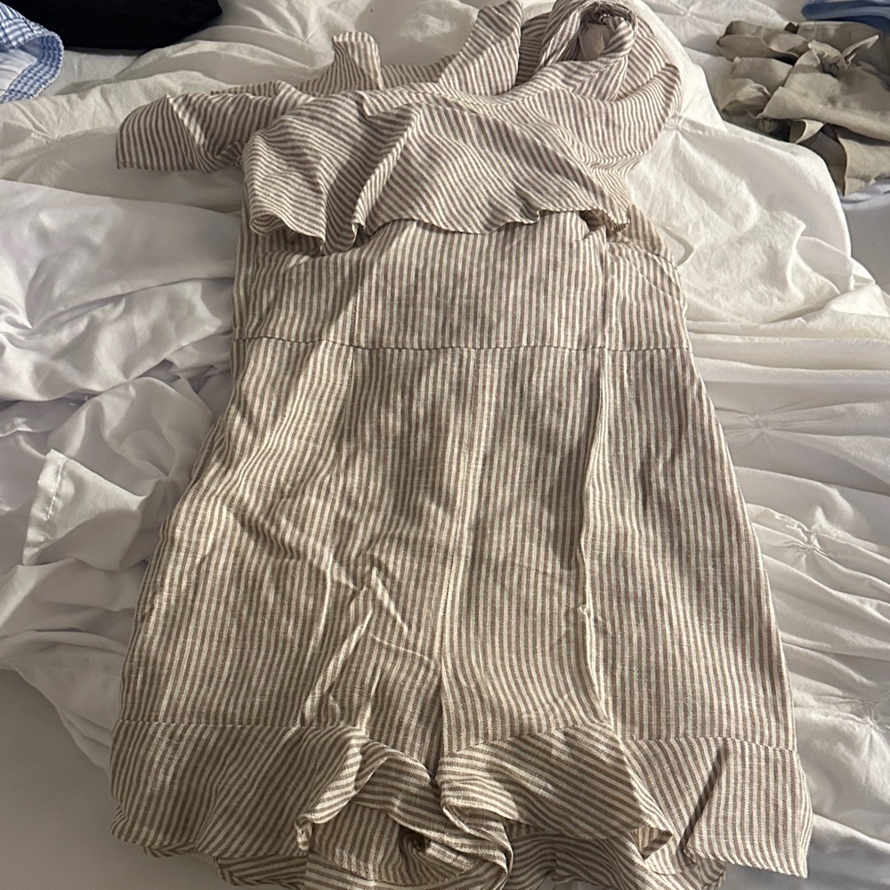 INTERMIX Striped Tan Jumpsuit